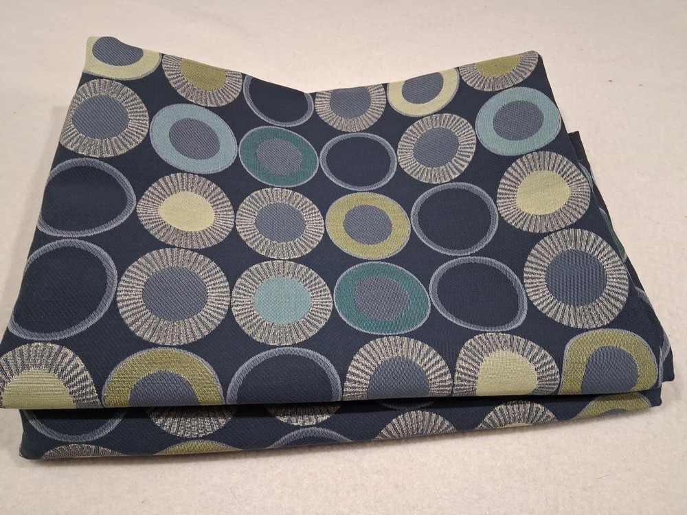 Teal Yellow Gray Modern Geometric Circle Fabric – 2 Pieces 54″W x 37″L