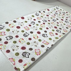 Owl Print Cotton Fabric Owls Theme White w/ Multicolor Owls & Circles 1 yd