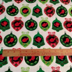 Christmas Bulbs Red Bird Holiday Fabric Material Sewing Sew Crafts Birds 56.5″