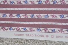 By 1/2 Yd, Vintage, Blue Pink Mauve & Cream Floral Striped/Fabric Traditions,V14