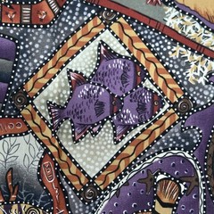 Faux Patchwork Exotic Fish Purple Sampou The Red Sea Kaufman Cotton Fabric 27″L