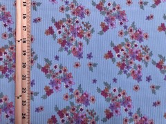 Rib Knit Fabric Sky Blue Bouquet Floral 4 Way Stretch 60″W Yard-RBPR075