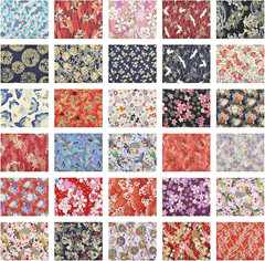 30 Pieces Pre-Cut Cotton Quilting Fabric Japanese Style Floral Dragon Butterfly