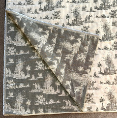 VTG French Country Toile Fabric Black Beige Pastoral Colonial Farmstead 2.5 yd