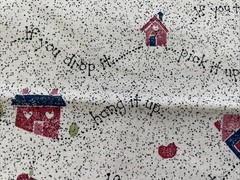 Vtg 1 Yd Beige Red Blue House Hearts If You Use It Quilt FABRIC