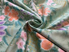 Sage & Peach Iris Floral Cotton Sateen Fabric Vintage 90’s OOP