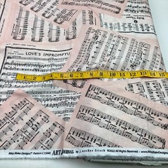 Sheet Music Fabric Blush Pink Vintage Style Art Journal J. Wecker Frisch BTY