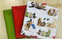 Fat Quarter Bundle Puppy Red Green Cotton Quilting Sewing Craft Junk Journal