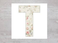 Shabby Cottagecore Roses Letter T Fabric Panel Craft Sewing Quilt Block A590