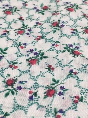 Tiny Red Roses & Purple Blossoms Green Accents on White VTG Cotton Fabric 24″