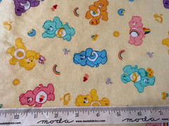 Care Bears Hearts, Moon etc. on Yellow Fabric by Cranston 2004 OOP BTFQ