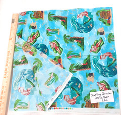 Surfing Santa Christmas Sewing Craft Cotton Fabric 1 Pc 20″ x 42″