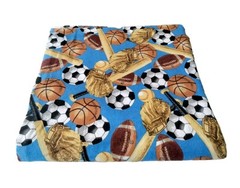 Sports Themed Cotton Blue Flannel Fabric 2.5 Yards Boy Baby Balls Bats Gloves