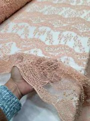 Luxury Hand-Embroidered Peach Lace Fabric by the Yard – Beaded Mesh Lace