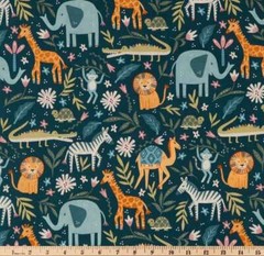 Jungle Animal Kingdom Fabric Zoo Animals Elephant Lion Wildlife Fabric t3/17