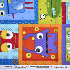 Googlies Monsters Cheater Quilt Blocks Juvenile Cotton Fabric Benartex 1.5 YDS