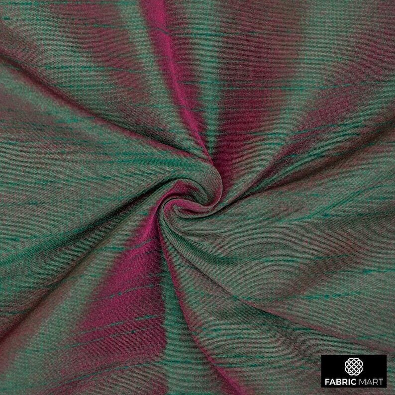 Green And Fuchsia Faux Silk Fabric By The Yard, 42 inch width Green Silk Fabric
