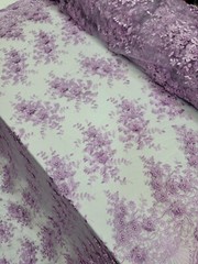Lavender 3D Floral Embroidered Lace Fabric – Perfect for Quinceañera Dresses