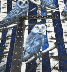 1 7/8 yds Blue and White Owl in birch trees design light Upholstery fabric