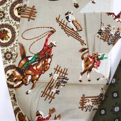 Vtg Fabric LOT Scraps Remnants Floral 1970s 60s Prints Novelty Cowboys Cotton