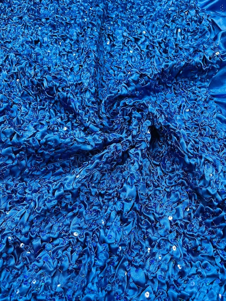 Royal Pleated Stretch Satin Ruffle lace Trim with Hologram Sequin fabric 24″