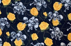 RPm62e Skulls and Roses Rare Out of Print Cotton Quilt Fabric 9″ X 21″ piece