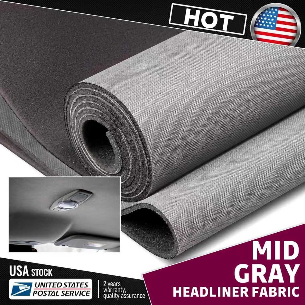 35″x60″ Mid Gray Headliner Fabric Mesh Type Upholstery Foam Backing For Cars