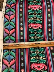 Vintage Spring Industries Fabric Black Floral Stripe Pink Purple Blue Green 1 Yd