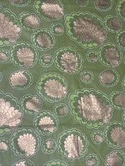 Vtg Premium African Wax Print Fabric Green Metallic Gold Floral Dahlia 43”x288”