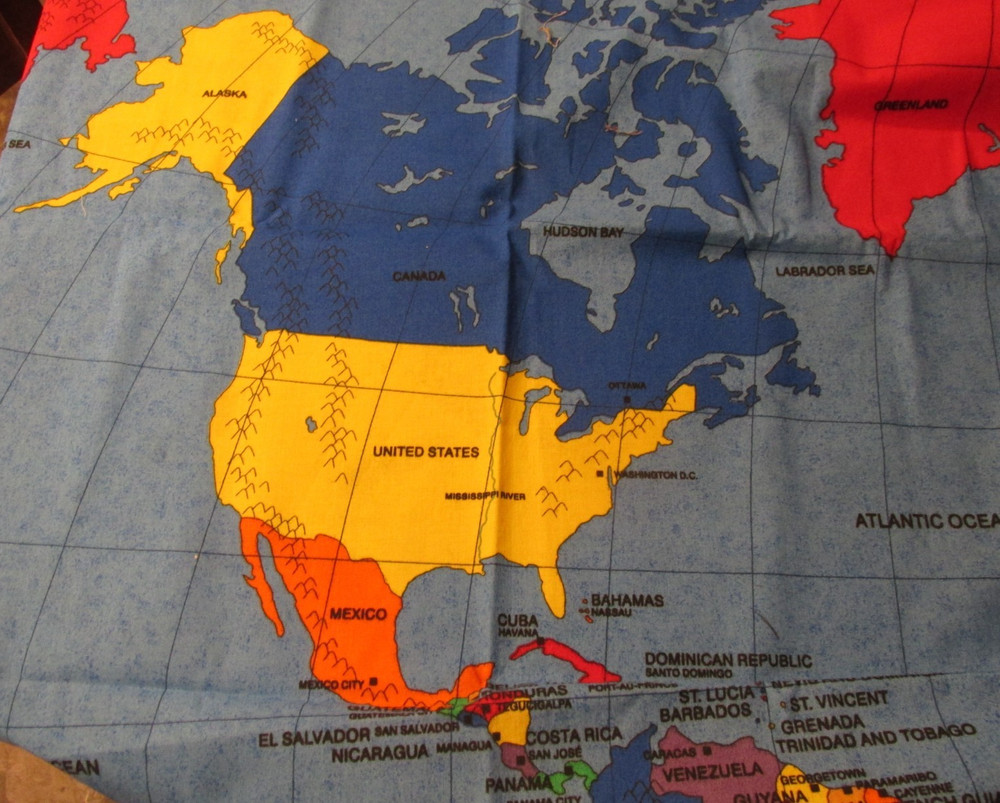 1 yard x 56″ wide Fabric Quilt World Map Fabric Traditions 1999 NTT Inc.
