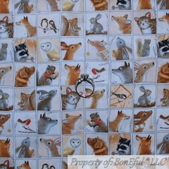 BonEful FABRIC FQ Cotton Quilt White Gray Winter Farm Owl Bird Easter Bunny Cat