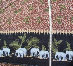 1 yd x 54″ Rayon Fabric Single Border Elephants with Brown Animal Print & Leaves