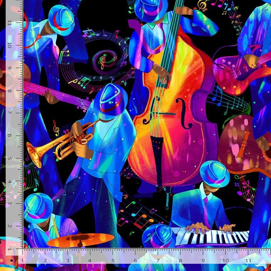 Music Fabric | Jazz Fusion Band Musician Instrument | Timeless Treasures YARD