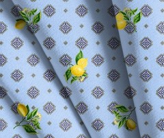 Mediterranean Riviera Lemon and Tiles Blue 11906 Cotton By Half Yard Cont Cuts
