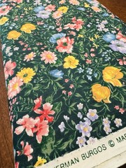 Faye Liverman Burgos Marcus Bros VTG Cotton Fabric Floral Garden on Green 1.5 YD