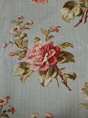 Red Rooster Fabrics Studio “Mrs Miniver”Roses On Blue Cotton Fabric 5 Yrds X 45”