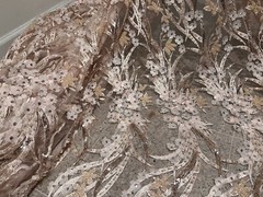 blush pink 3D flower Embroidery Pearl Beaded Lace Fabric 50” Width 1 Yard