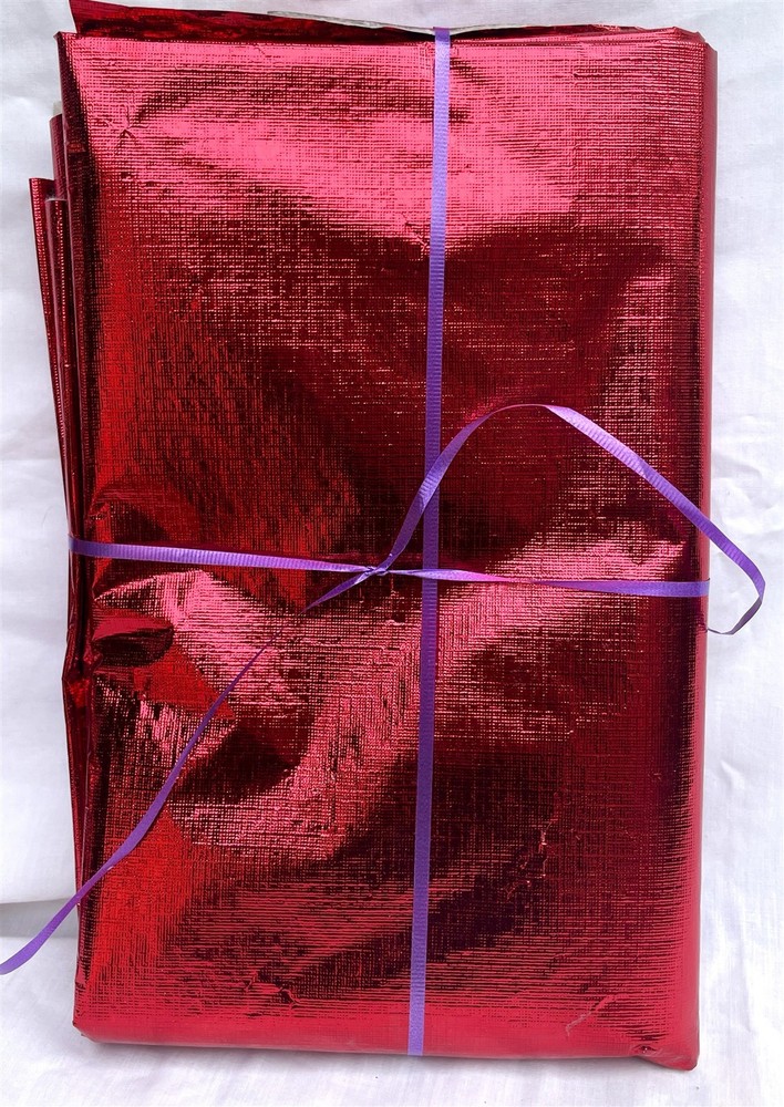 54×68″ Textured Red Metallic Foil Mylar Flannel Back Retro Crafts Tablecloth 5yd