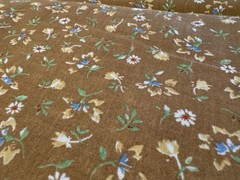 VTG 70s DITSY blue yellow green on caramel brown 100% COTTON FABRIC 2 YDS 42″ W