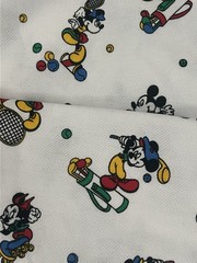 Vtg 80s Disney Fabric 4.5 Yards X 60” Mickey Minnie Golf Tennis White Cotton VTG