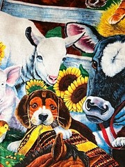 3.5 Yd. Farm Animals Dogs Horses Cows Sheep Cats Roosters 42″ Wide Cotton Fabric