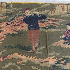 Vintage Golf Scene Tapestry Fabric 1 Yard Heavy Upholstery Material Green 54×36