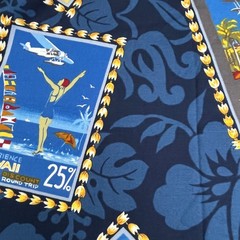 2.7 Yds Hawaiian Tropical Fabric Airline Travel Posters Hoffman Fabrics Cotton