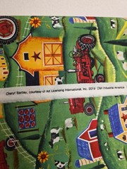 Farmland, Green, Cheryl Bartley Print, Cotton, 4 YARDS, Tractors, Barns, Cows,