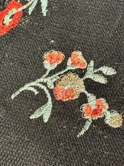 EMBROIDERED FLORAL LACE FABRIC W/ BEAD SPARKLE BLACK RED ROSES 56″ WIDE BY YARD