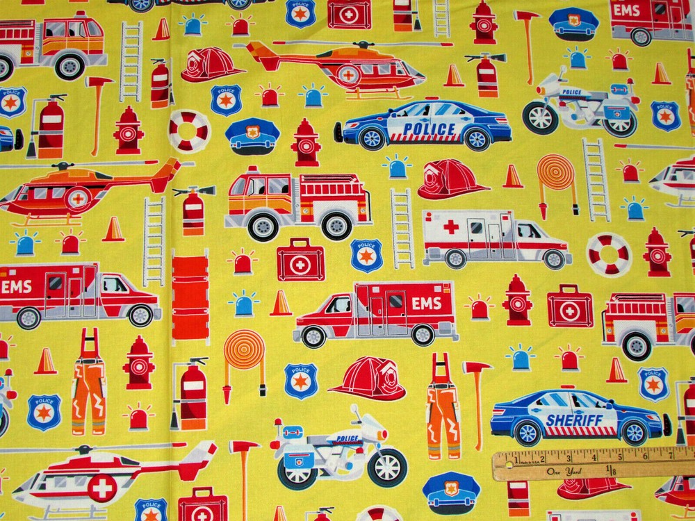 Save the Day Fireman Nurse Doctor Police EMT Cotton Fabric 23″ x 42″ #9736-33 GL