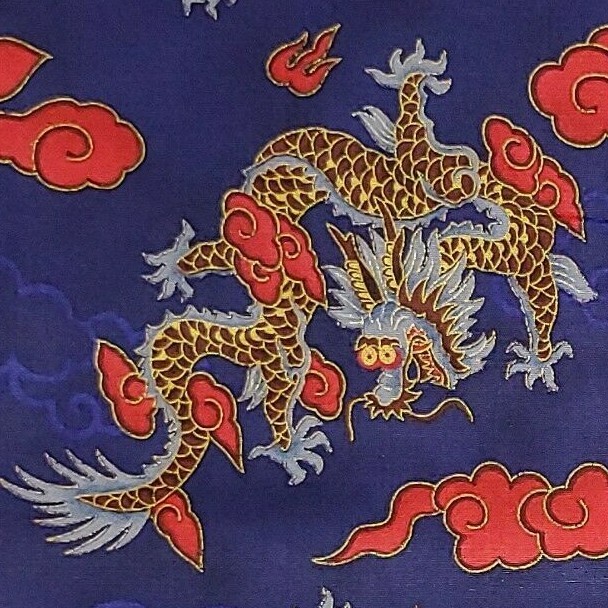 Blue DRAGON DRAGONS Fabric Red Metallic HOFFMAN INTL Cotton OVER 1.25 YARDS
