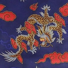 Blue DRAGON DRAGONS Fabric Red Metallic HOFFMAN INTL Cotton OVER 1.25 YARDS