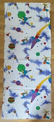 Vintage 1990s Space Planets Rockets on White Cotton Fabric 22″ x 51″