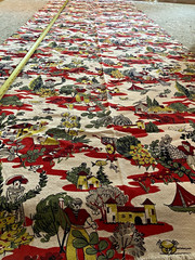 Vtg. Scenic Nature Print Fabric Yardage Cut Piece Houses 133 inches x 33 inches